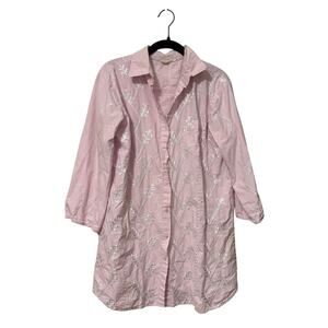 Julia Amory 100% Cotton Pink Swizzle Embroidered Shirt Mini Dress Size Small
